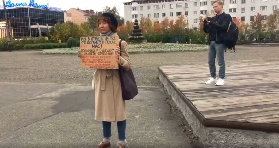 Мария Богданова на пикете в защиту климата в Мурманске. Фото: Частное