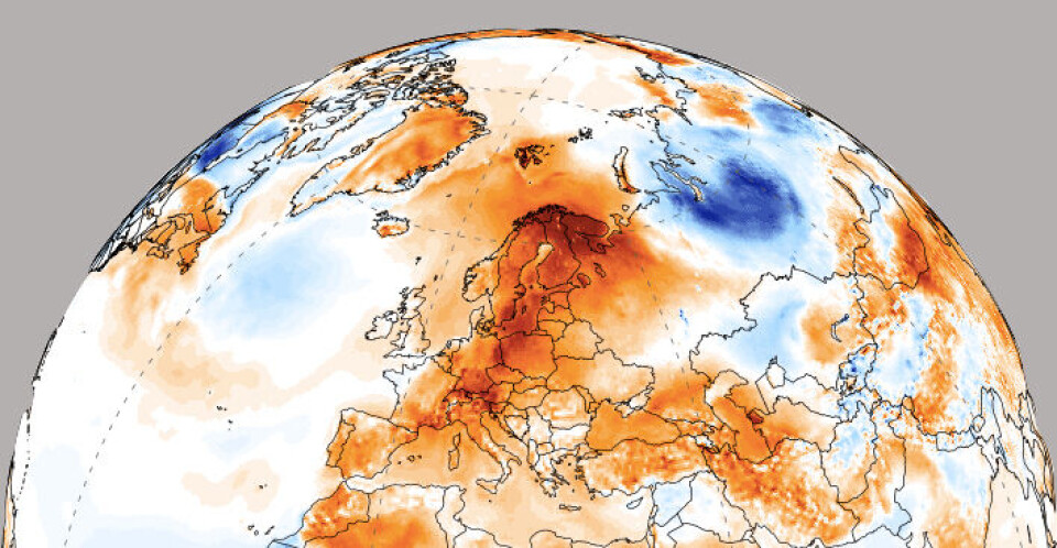 Temperature anomaly on August 1st. The darker red, the larger deviation from normal. Map by Climate Reanalyzer / Climate Change Institute, University of Maine.