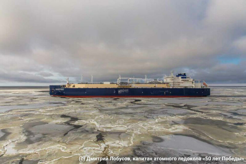 The “Christophe de Margerie” in Gulf of Ob. Photo by captain of icebreaker “50 Let Pobedy” Dmitry Lobusov, Rosmorport.ru