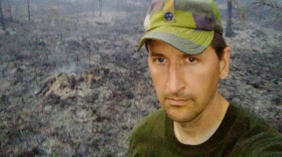 Lars Gyllenhaal in the burned forest near Jokkmokk. Photo: Selfie