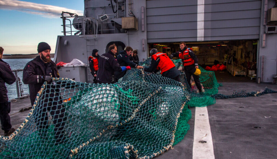 Plastic waste collected was taken on board “KV Nordkapp”. Photo: Norwegian Coast Guard