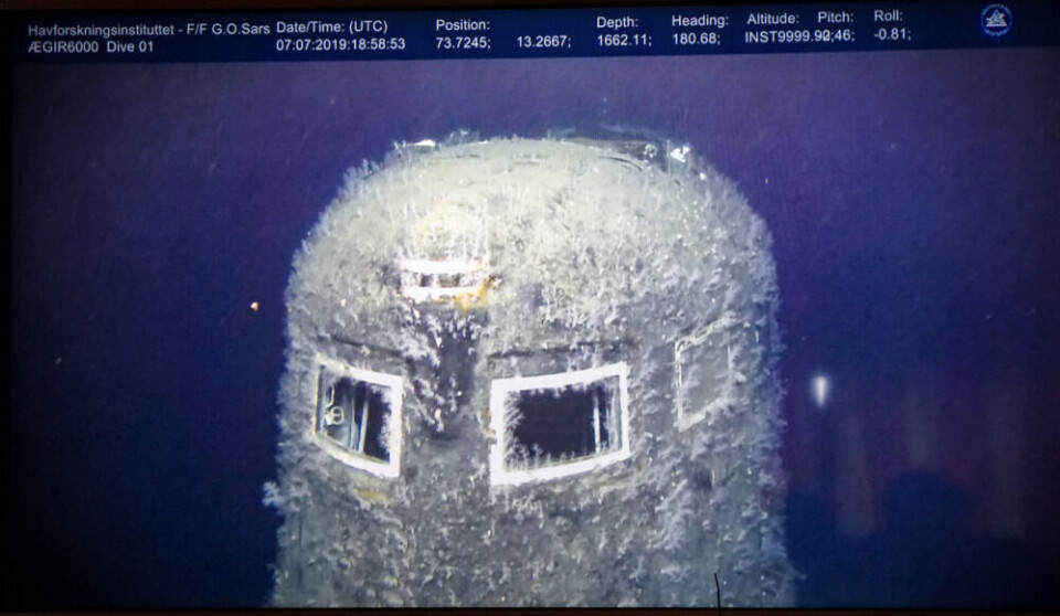 This photo of the Komosomolets wreak was taken by a Norwegian ROV on July 7th, 2019. Photo: Norwegian Institute of Marine Research