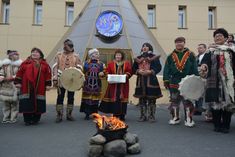 Representatives from several of the indigenous peoples living on the Taimyr Peninsula gathered in the town of Dudinka by the Yenisei river where Norilsk-Nickel is shipping out metals. Photo: Thomas Nilsen