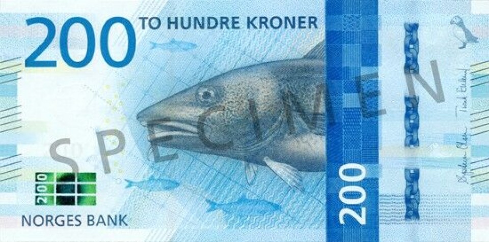 Norway's new 200-krone note as displayed by the Central Bank of Norway.
