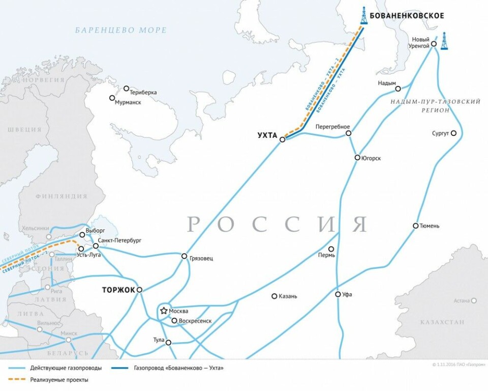 The connection of Yamal gas to the markets. Map by Gazprom.ru