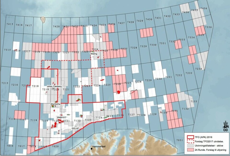 Proposed new blocks in the Barents Sea. Map by Regjeringen.no