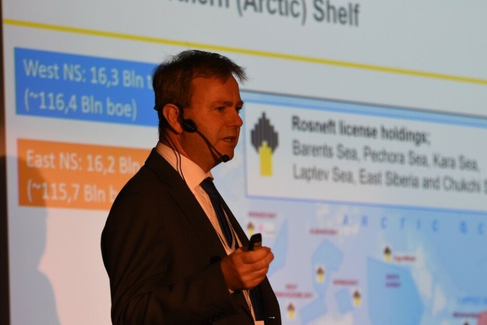 Halfdan Millang, head of RN Nordic Oil, Rosneft’s Norwegian subsidiary, speaking at the Kirkenes Conference. Photo: Thomas Nilsen