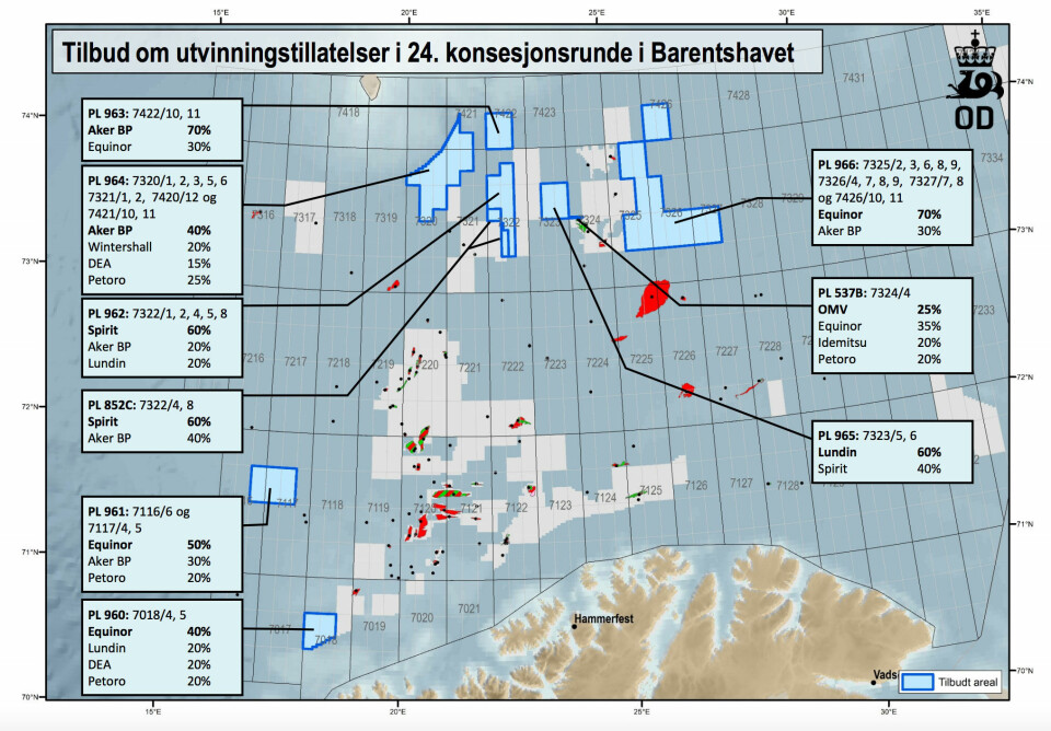 The new Barents Sea blocks. Map by Regjeringen.no