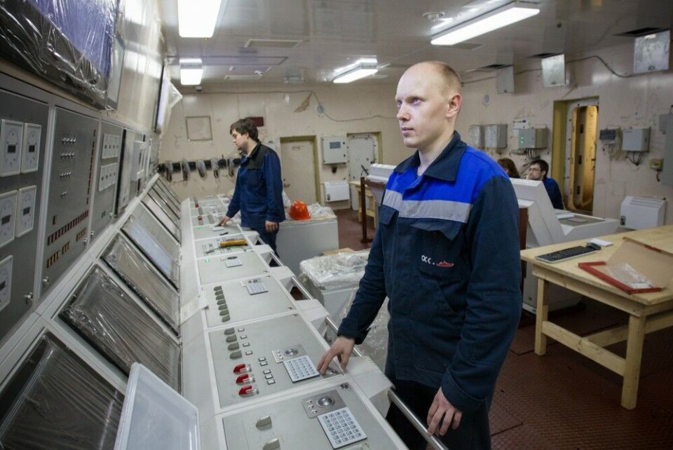 Still plastic over the screens in the reactors' control room on board the floating nuclear power plant. Photo: Rosenergoatom