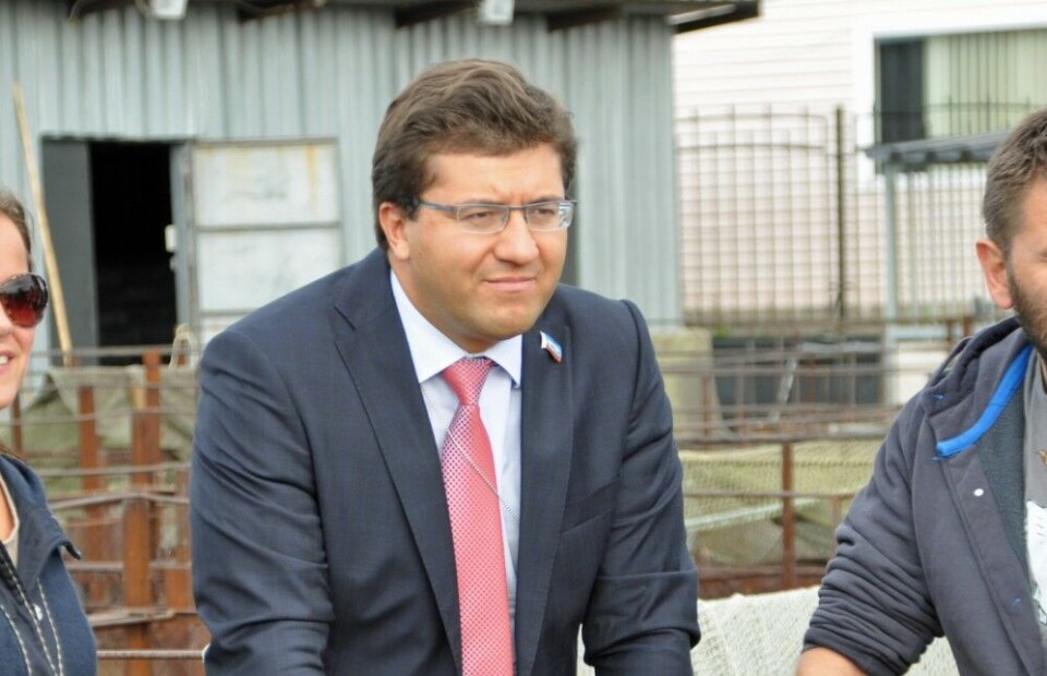 Yevgeny Nikora at the Kola Nuclear Power Plant’s cooling water trout farm. Photo: Trude Pettersen
