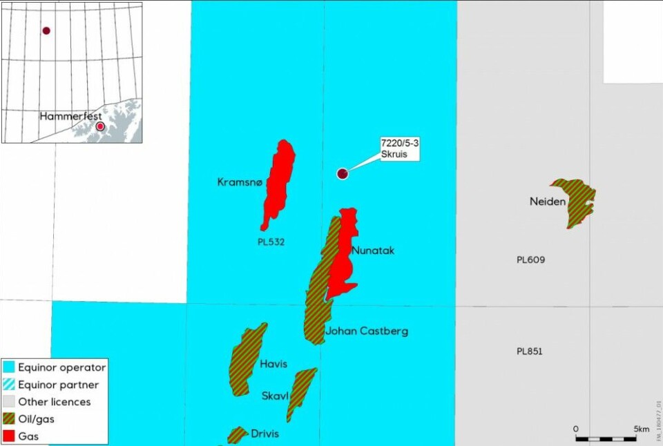 The Skruis discovery is located 8 km north of the Johan Castberg. Map by npd.no