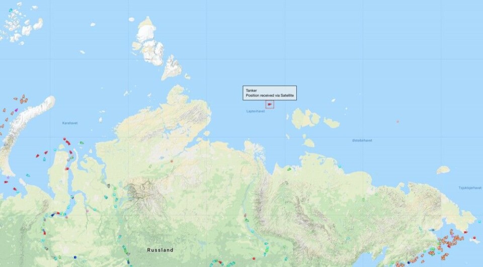 Газовоз «Владимир Русанов» на Северном морском пути. Карта: MarineTraffic