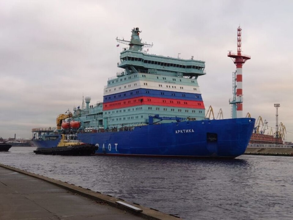 “Arktika” sails out from the Baltiskiy Yard in St. Petersburg. Photo: Rosatomflot