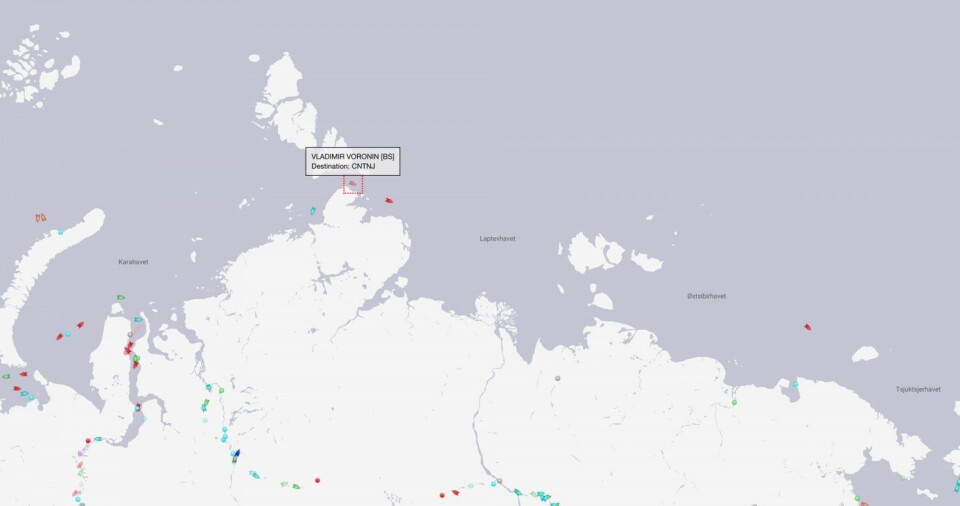 Shipments in the Northern Sea Route 27th May 2020. Map by MarineTraffic