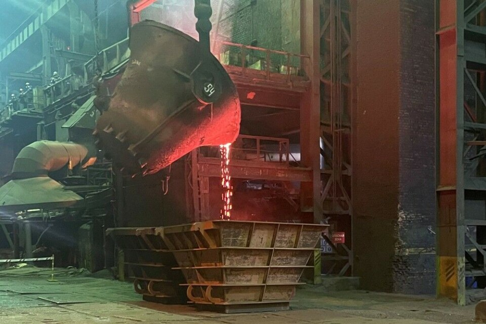 The last molten nickel metal, called matte, was emptied from the furnace on Wednesday. Photo: Andrey Zolotkov