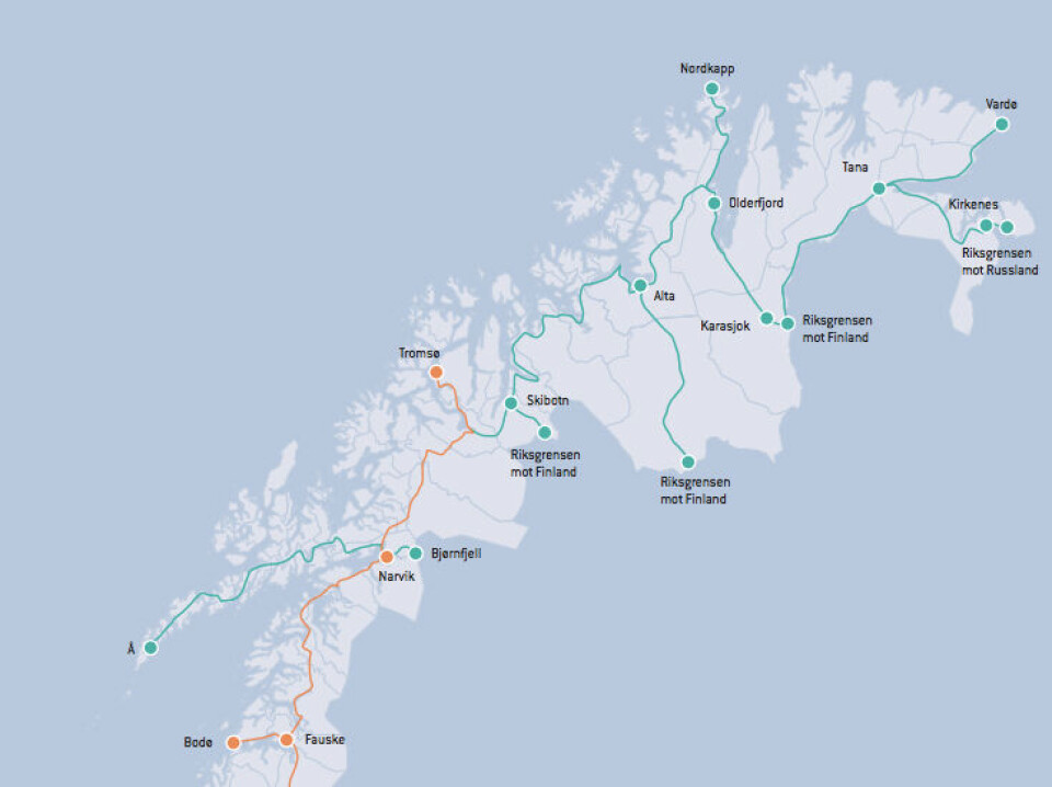 Roads to get fast-chargers for electric cars. Map by Enova