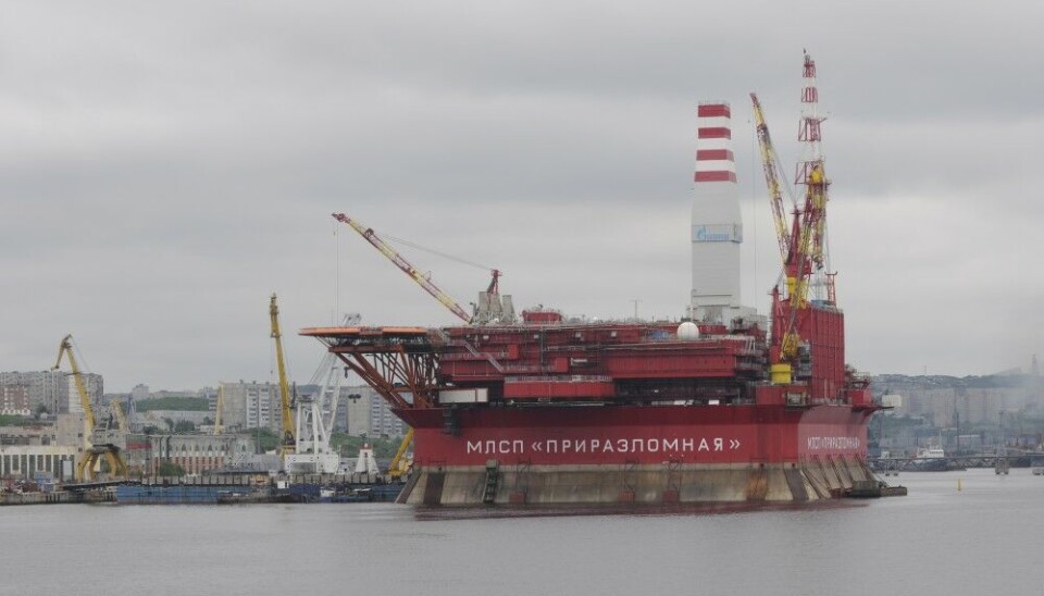 Gazprom Neft’s platform for the Prirazlomnoye oil field in the Barents Sea. Photo: Thomas Nilsen
