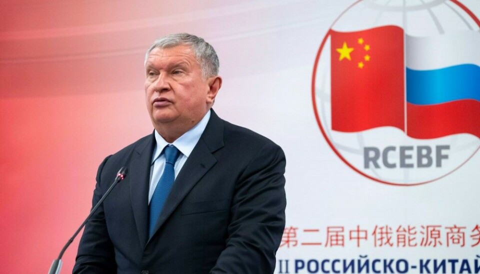 Rosneft leader Igor Sechin speaks in the Russia-China Energy Business Forum