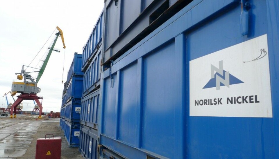 Containers loaded with metals from Norilsk in the port of Dudinka on the Taymyr Peninsula. Photo: Thomas Nilsen