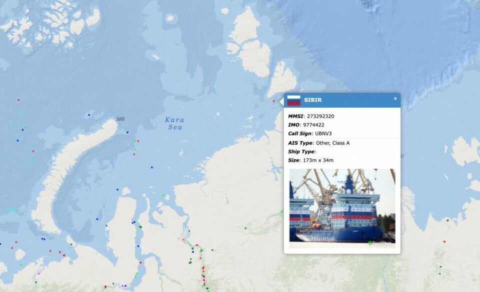 The “Sibir” sails towards the Vilkitsky Strait while LNG carrier “Nikolai Yevgenov” is setting eastern course in the Kara Sea