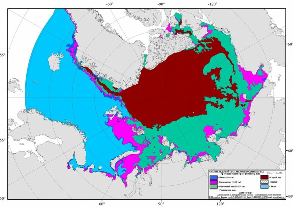 Sea-ice in the Arctic in the period 1-5th December 2021. Map by the Russian Arctic and Antarctic Research Institute