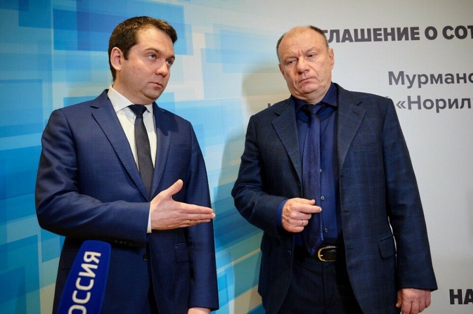Nornickel president Vladimir Potanin (right) with Murmansk governor Andrey Chibis. Photo: Murmansk Government / Office of Media Relations