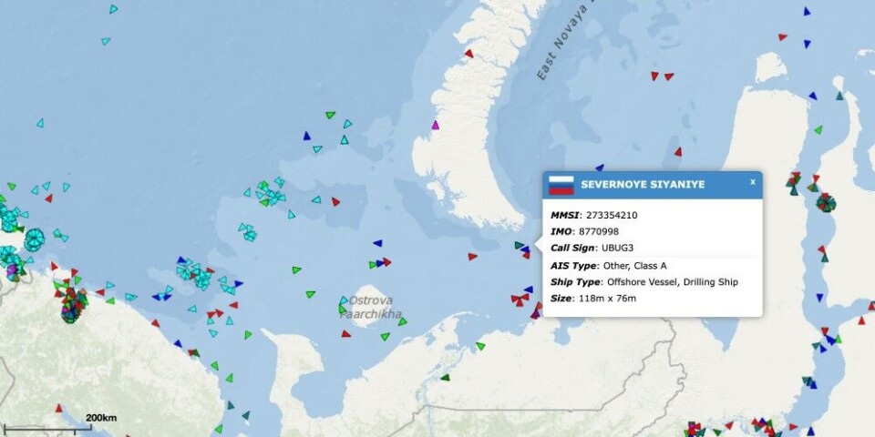 The “Severnoye Siyanie” on its way towards the Kara Sea. Screenshot of ship traffic service