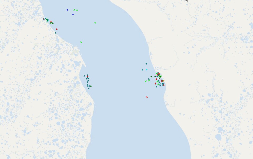 Ships in the Gulf of Ob in mid-August 2021.