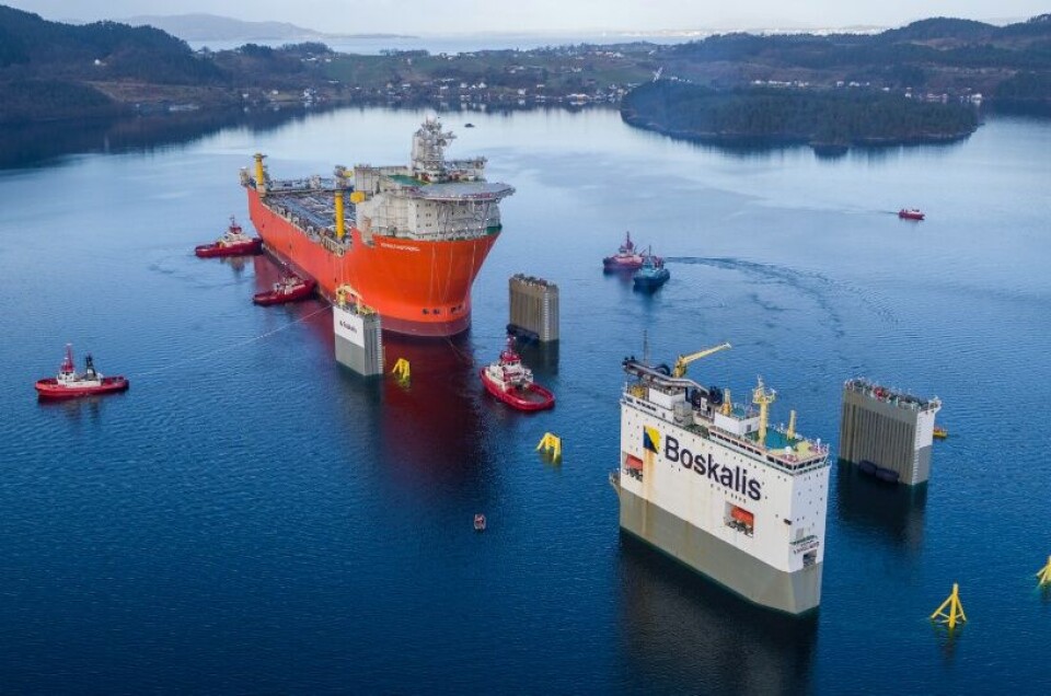 The Johan Castberg production ship arrived in Norway from the yard in Singapore in April 2022. Photo: Jan Arne Wold and Roar Lindefjeld, Equinor