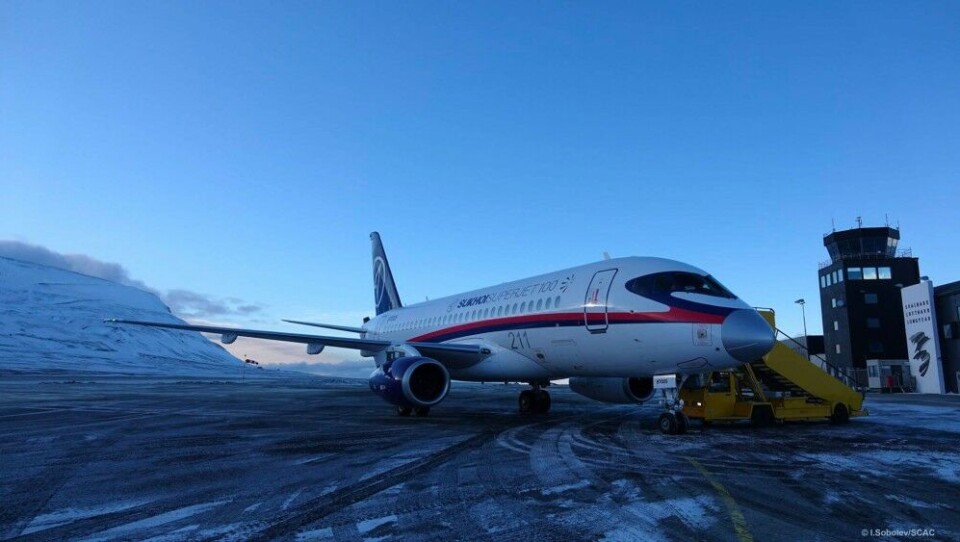 Photo: The Superjet 100 in Longyearbyen Airport. Photo: I. Sobolev/SCAC