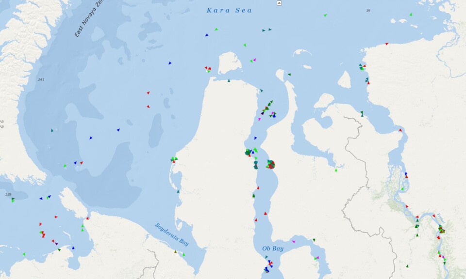Ships in the Gulf of Ob and along the shores of the Taymyr Peninsula in mid-August 2021. 