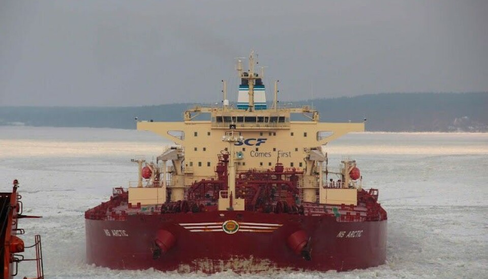 Oil tanker NS Arctic sailing in icy waters. Photo: Dmitry Lobusov, icebreaker captain for Rosatomflot