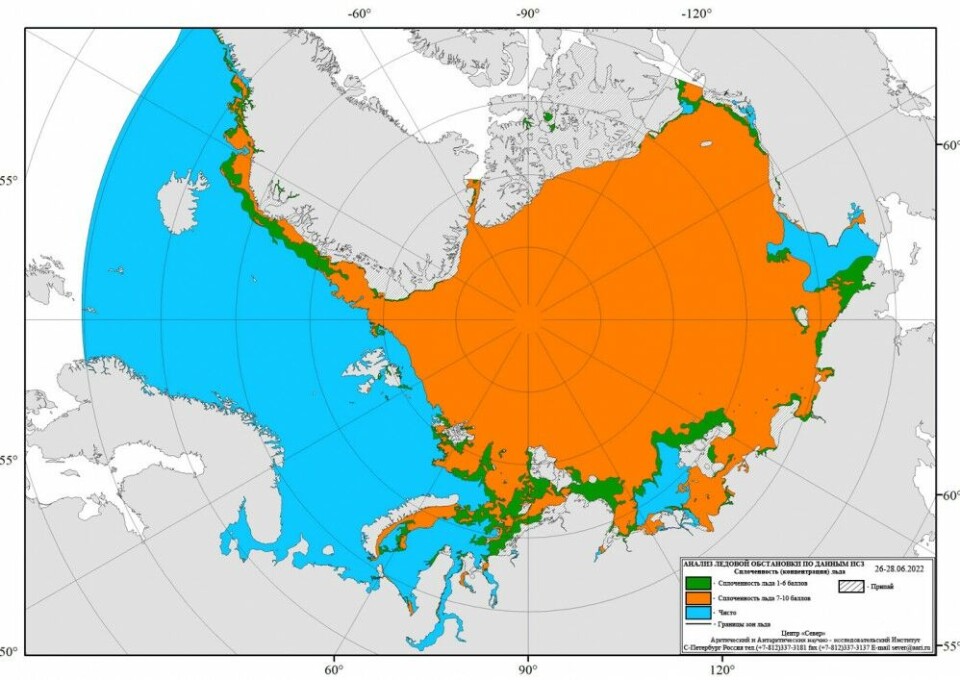 Sea-ice in the Arctic in late June 2022. Map by Russian Arctic and Antarctic Research Institute