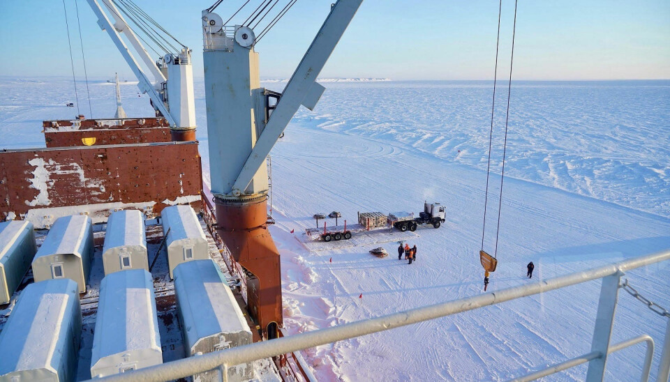 Housing components are put on the ice of the Yenisey. Photo: Vankor Neft on VK
