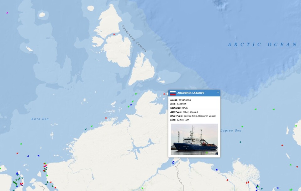 Survey vessel Akademik Lazarev sailing towards the East Siberian Sea.