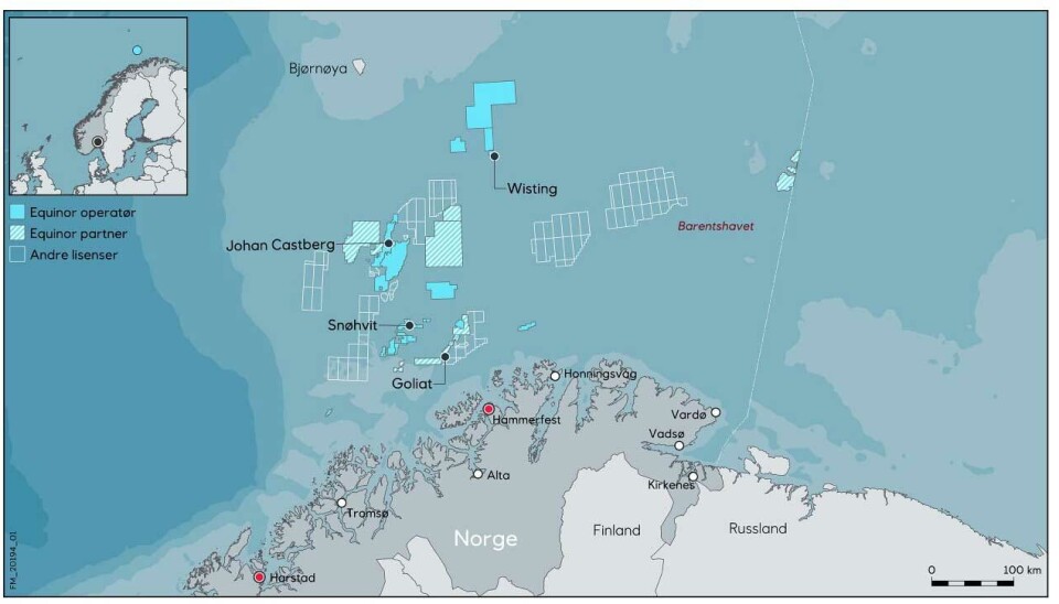 The Wisting field is the northermost major discovery on the Norwegian shelf. More well drilling in the area will take place in May 2024. Map by Equinor