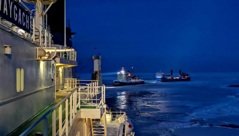 Nuclear powered icebreaker 'Vaigach' opening icy waters on the Yenisey River. Photo: Rosatom