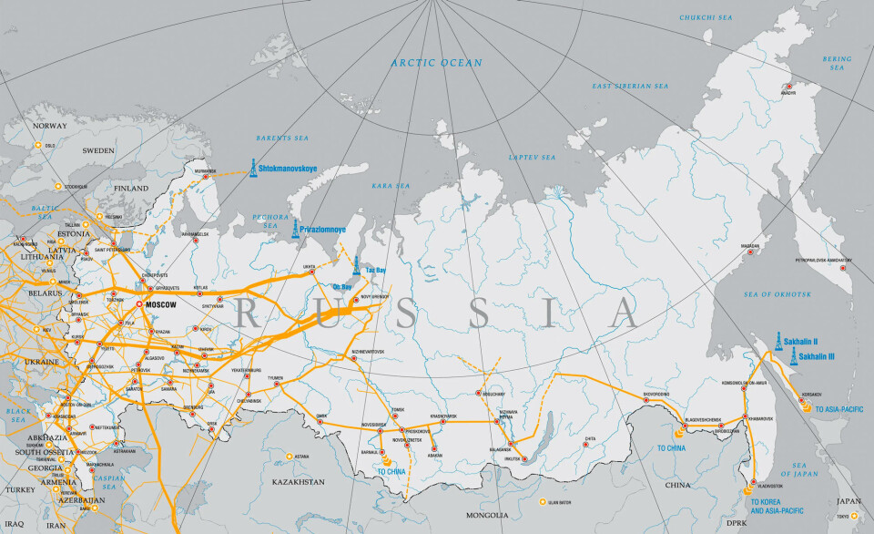 Gazprom has a sparsely developed grid of pipelines in Eastern Russia. Map by Gazprom