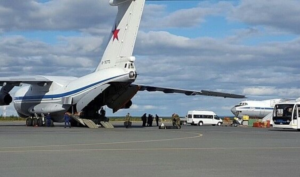 A military group of specialists for dealing with chemical, radioactive and biological protection arrives at the airport in Salekhard. Photo: Russia's Ministry of Defence.