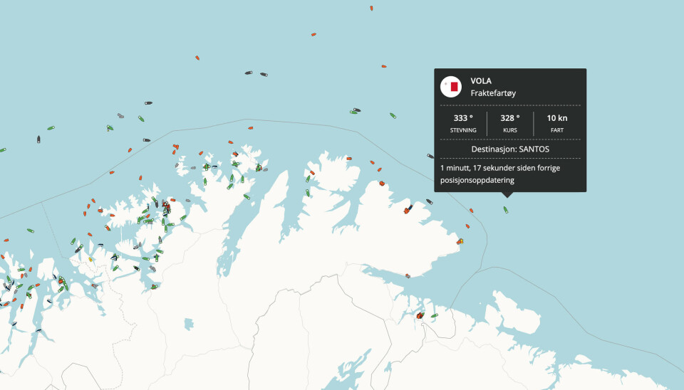 Cargo ship “Vola” on its way from Murmansk to Brazil