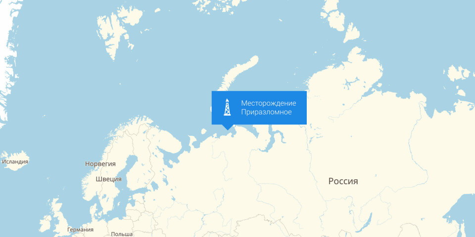 The Prirazlomnaya platform is located in the Pechora Sea. Map by Gazprom Neft