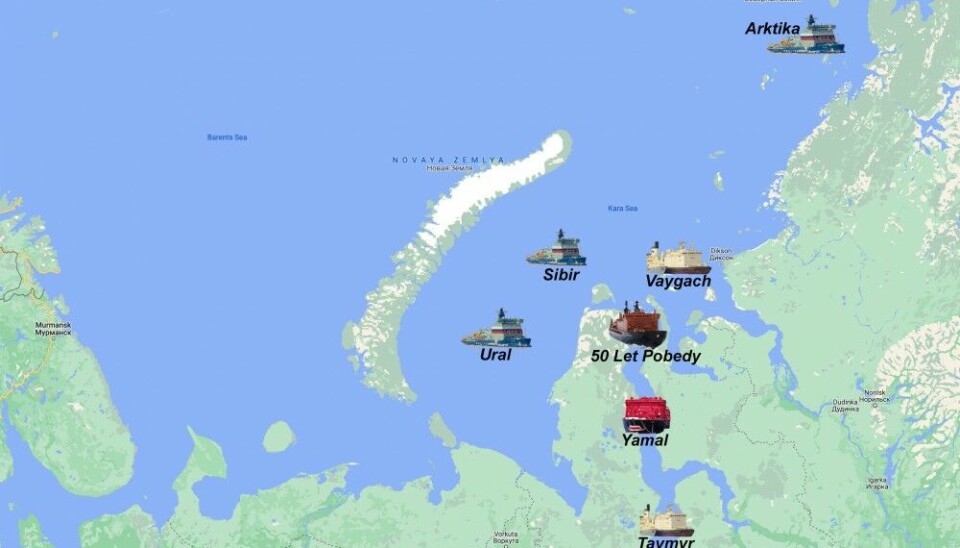 By January 3, the seven icebreakers are all serving the western Arctic waters of Russia in the Kara Sea and the rivers Ob and Yenisei. Map: Barents Observer