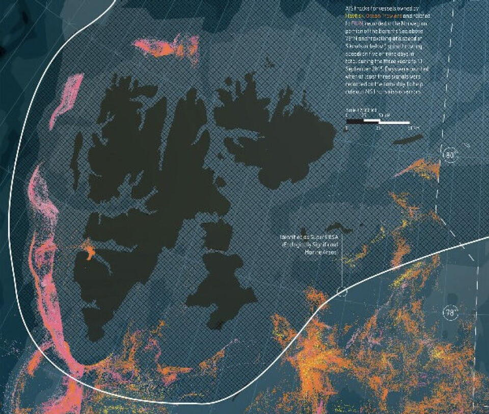 Trawler activities in waters around Svalbard. Illustration by Greenpeace.org