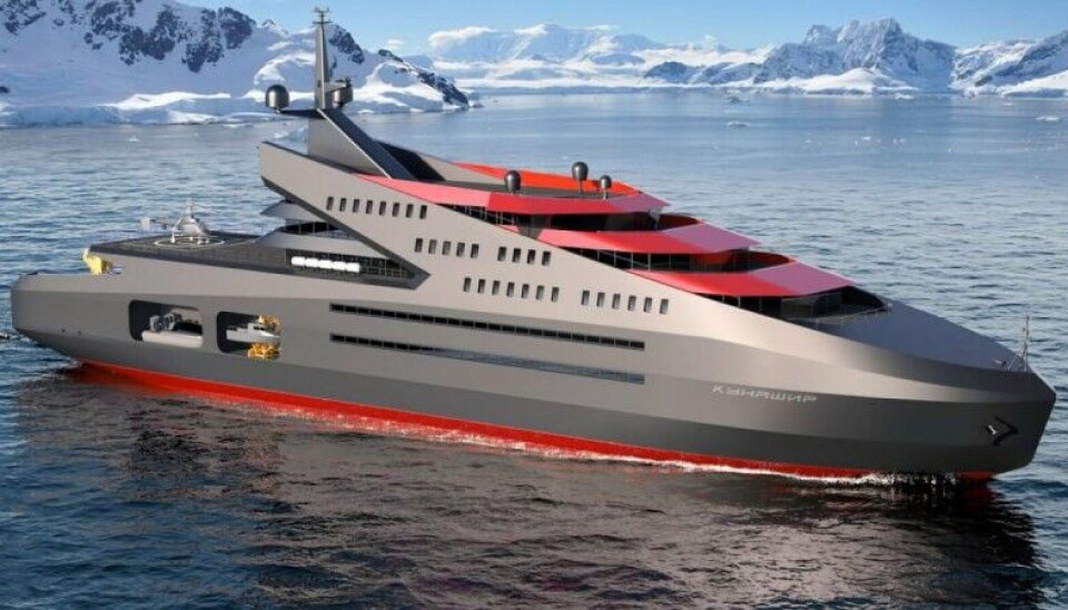 This 'Star-Wars-looking' icebreaker class ship can within some years sail into the waters of Svalbard and Arctic Russia. Image by Almaz Design Bureau