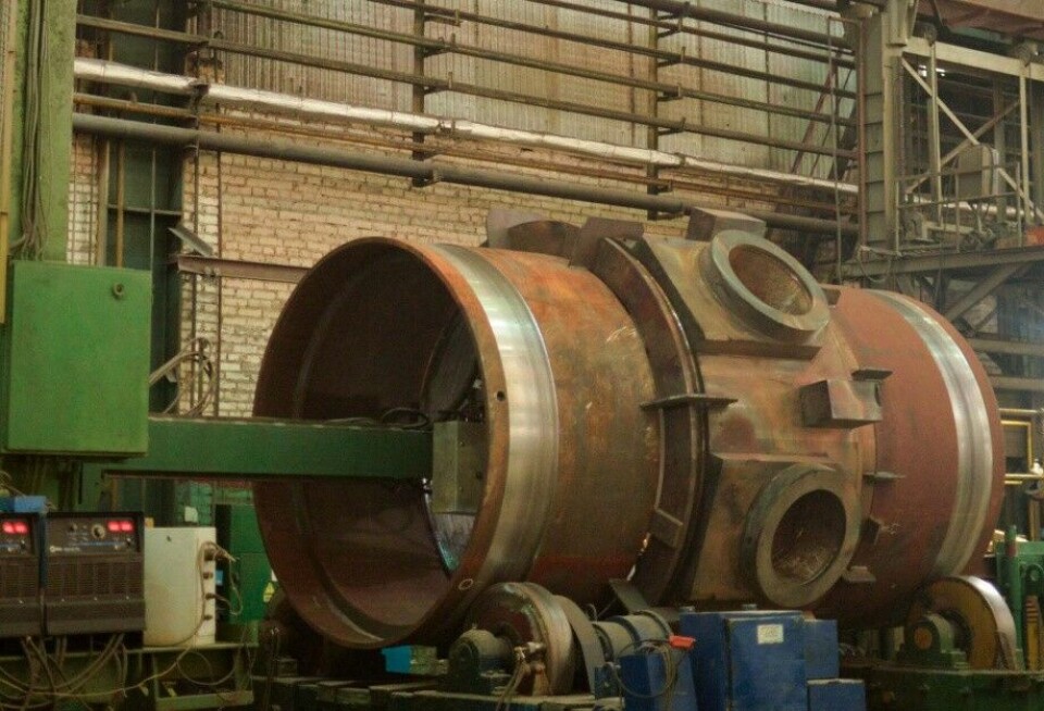 The pressure vessel for Russia's first RITM-400 reactor is now made ready at the plant south of Moscow. Photo: ZiO-Podolsk