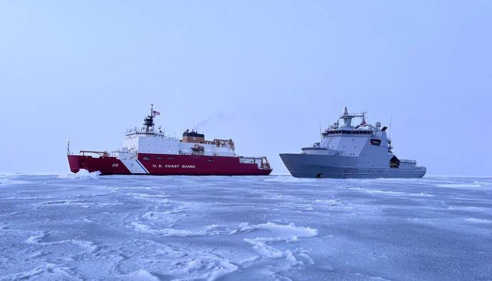 The USCG Healy and KV Svalbard in the ice northeast of Svalbard. Photo: US Coast Guard on Facebook