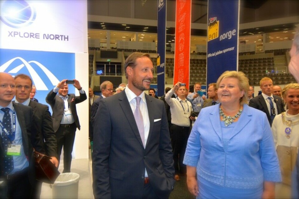 Prime Minister Erna Solberg and Prince Haakon visiting the Explorer North exhibition at ONS in Stavanger in 2015. Photo: Thomas Nilsen