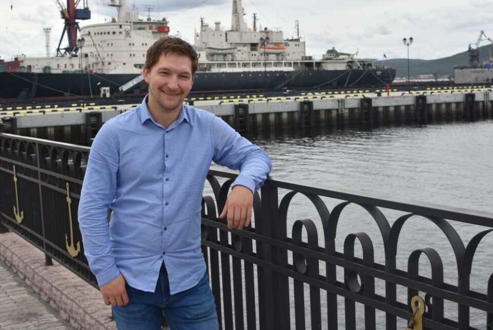 Sergey Arzumanov says this new pir is ready for cruise vessels making port call to Murmansk. The 'Lenin' icebreaker in the background. Photo: Thomas Nilsen