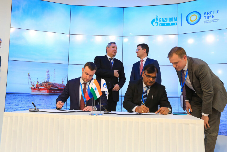 Подписание меморандума о совместных российко-индийских проектах в Арктике..Фото: «Газпром нефть»