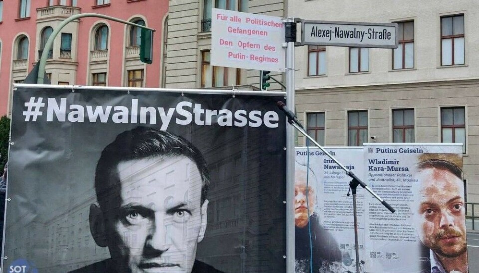 Activists have ‘renamed’ the street outside Russia’s Embassy in Berlin after Aleksei Navalny. Photo: Isabella Hoier / SOTAvision